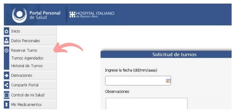 Sacar un turno en el portal pacientes del Hospital Italiano
